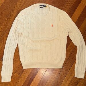 Polo by Ralph Lauren Create your Own Cream Cable Knit Sweater orange pony